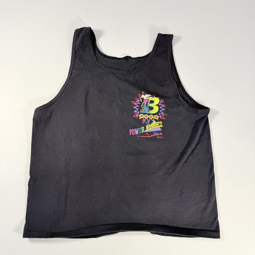 Vintage Power Bladez Shirt Mens XL Black Rollerblade Graphic Neon Retro Tank 90s
